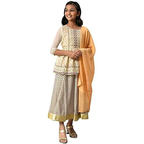 Aurelia Girl's Polyester Kurta-Skirt-Dupatta (22Aug10154C-504361_Beige