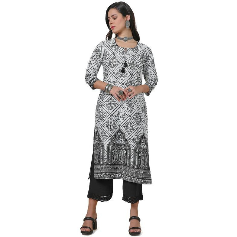 Soch Womens Off White Tie-Up Neck Kurta With Bandhani Print