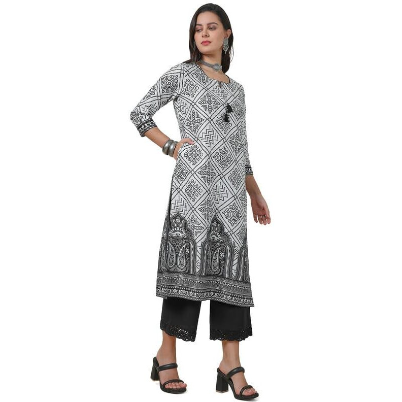 Soch Womens Off White Tie-Up Neck Kurta With Bandhani Print