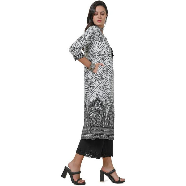 Soch Womens Off White Tie-Up Neck Kurta With Bandhani Print