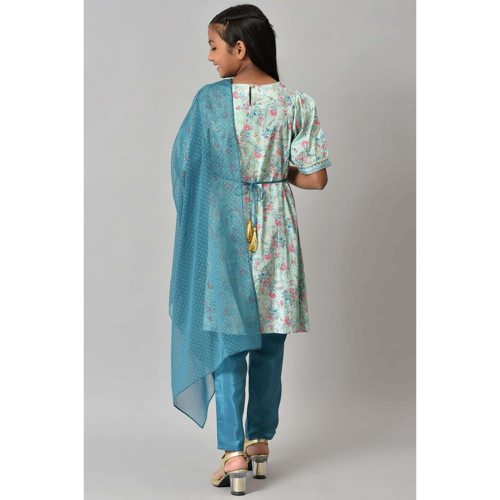 Aurelia Girl's Viscose Kurta-Trouser-Dupatta (22Aug10210C-503977_Green