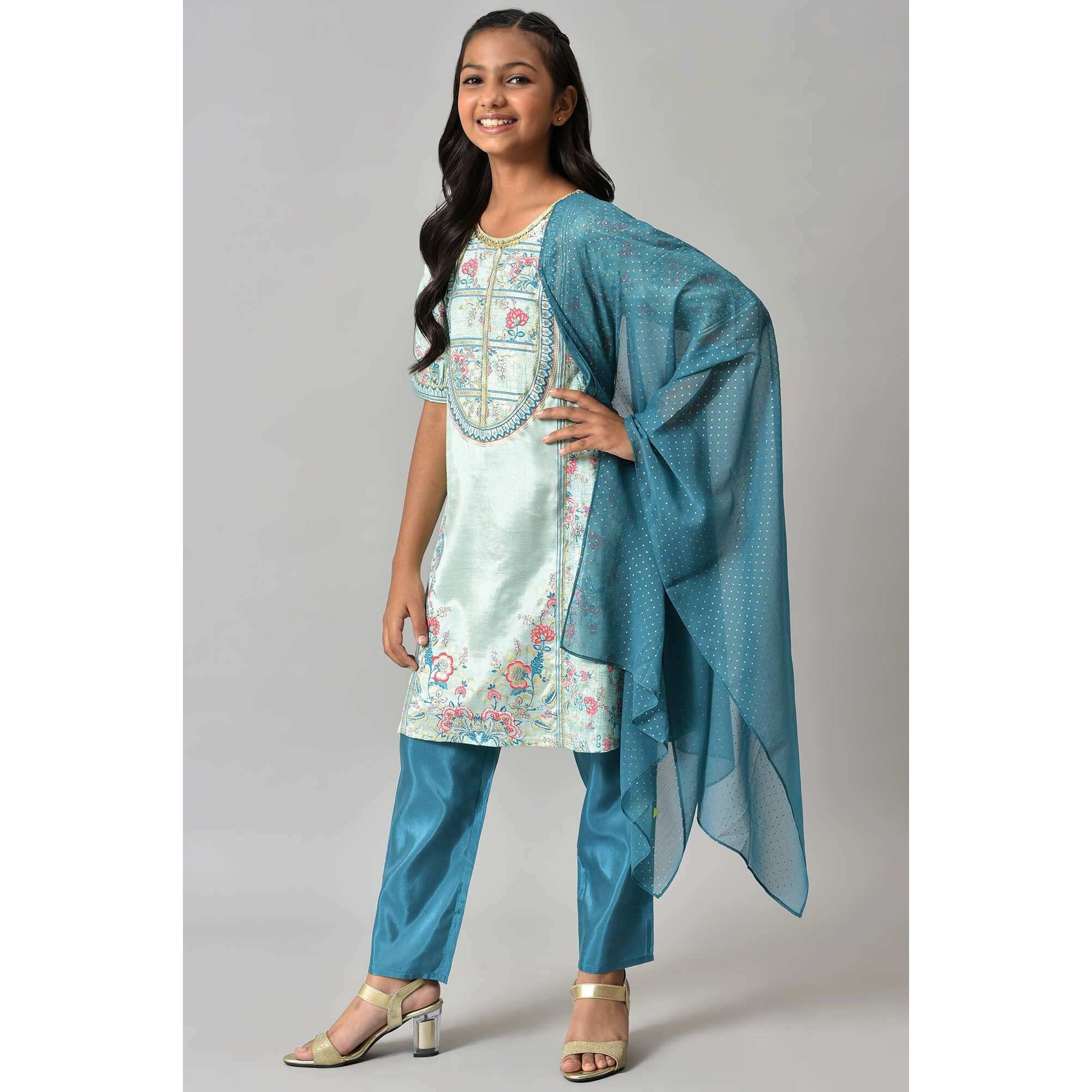 Aurelia Girl's Viscose Kurta-Trouser-Dupatta (22Aug10210C-503977_Green