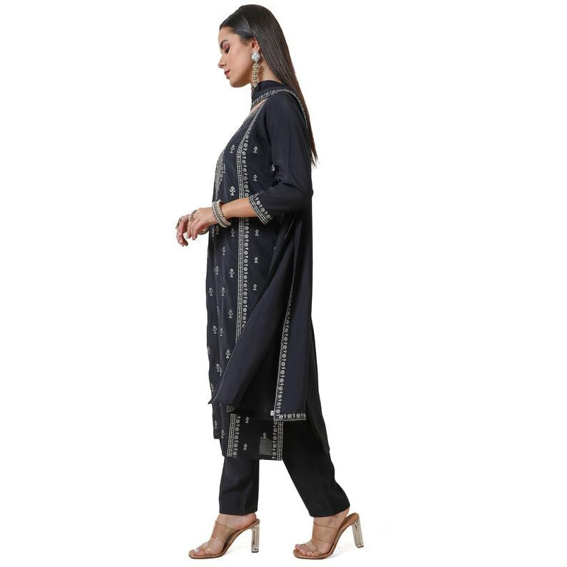 Soch Womens Black Chanderi Blend Sequin Embellished Suit Set
