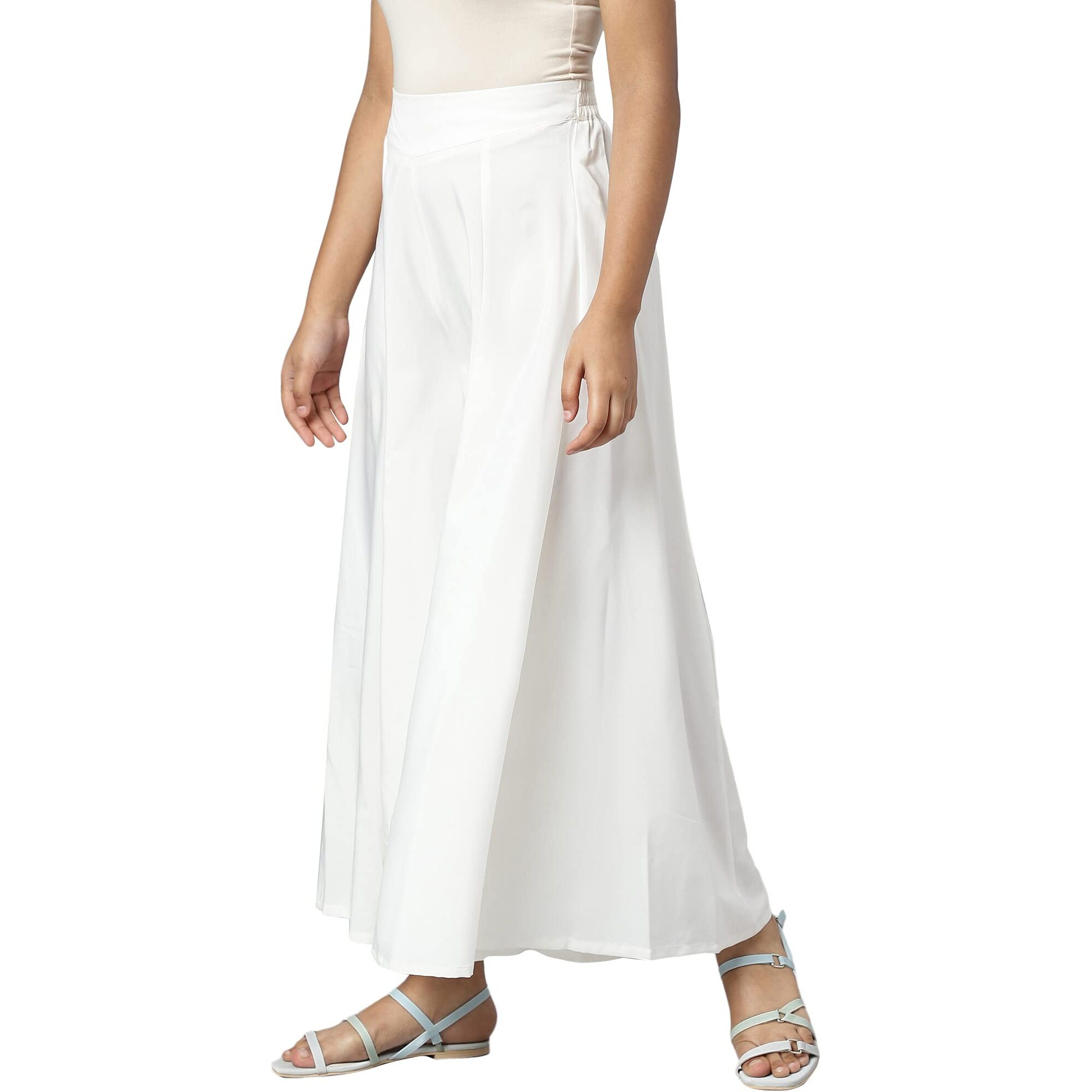 Aurelia White Solid Palazzos For Women's Ethnic Bottomwear