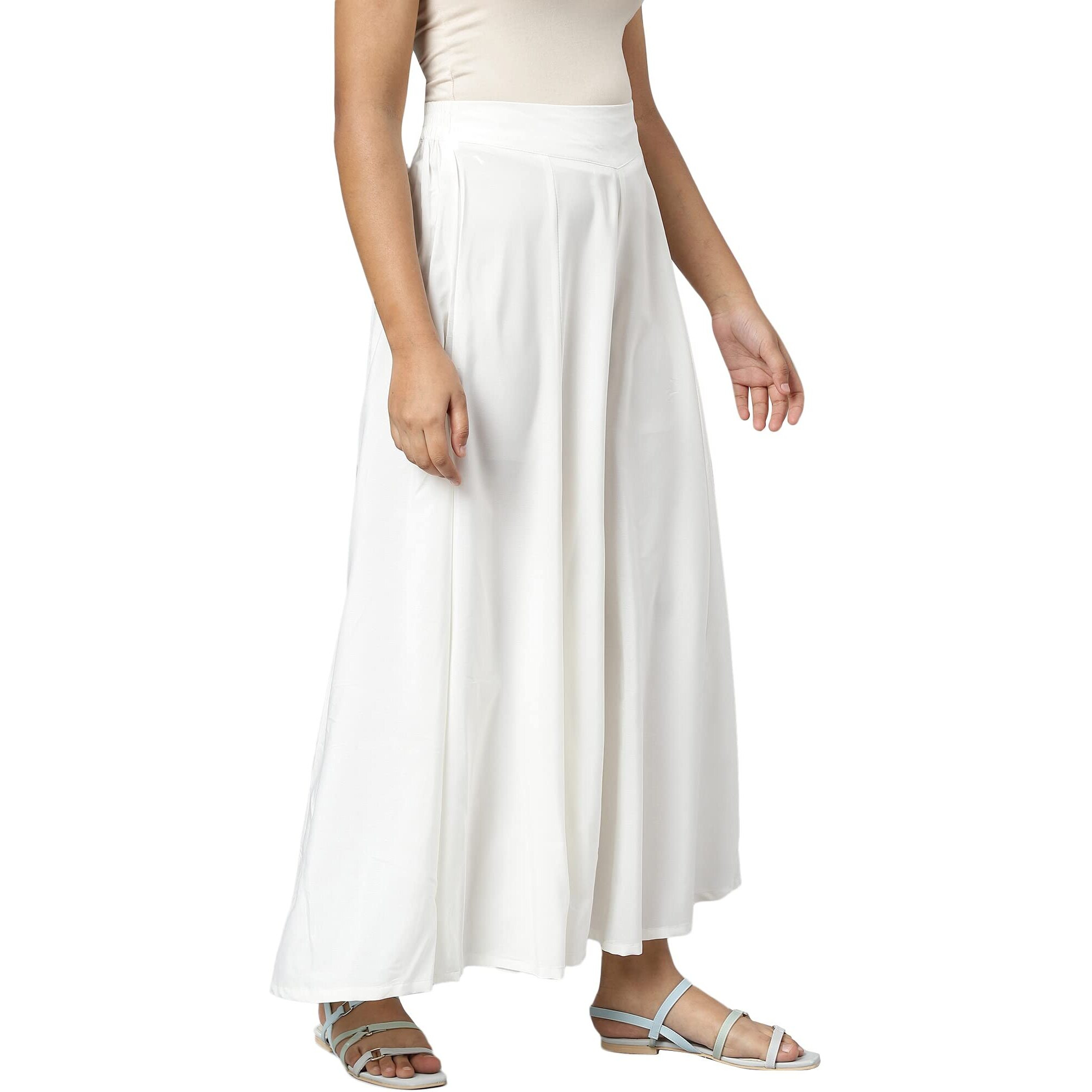 Aurelia White Solid Palazzos For Women's Ethnic Bottomwear
