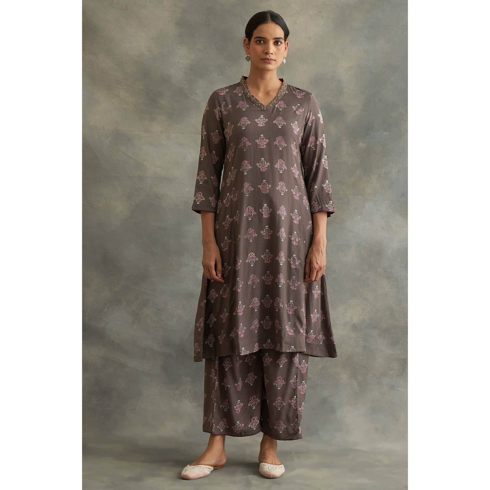 Dark Grey Handblock Print Kurta