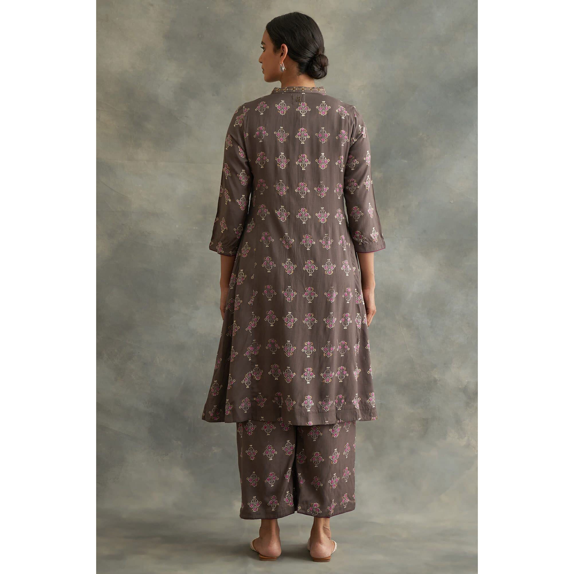 Dark Grey Handblock Print Kurta