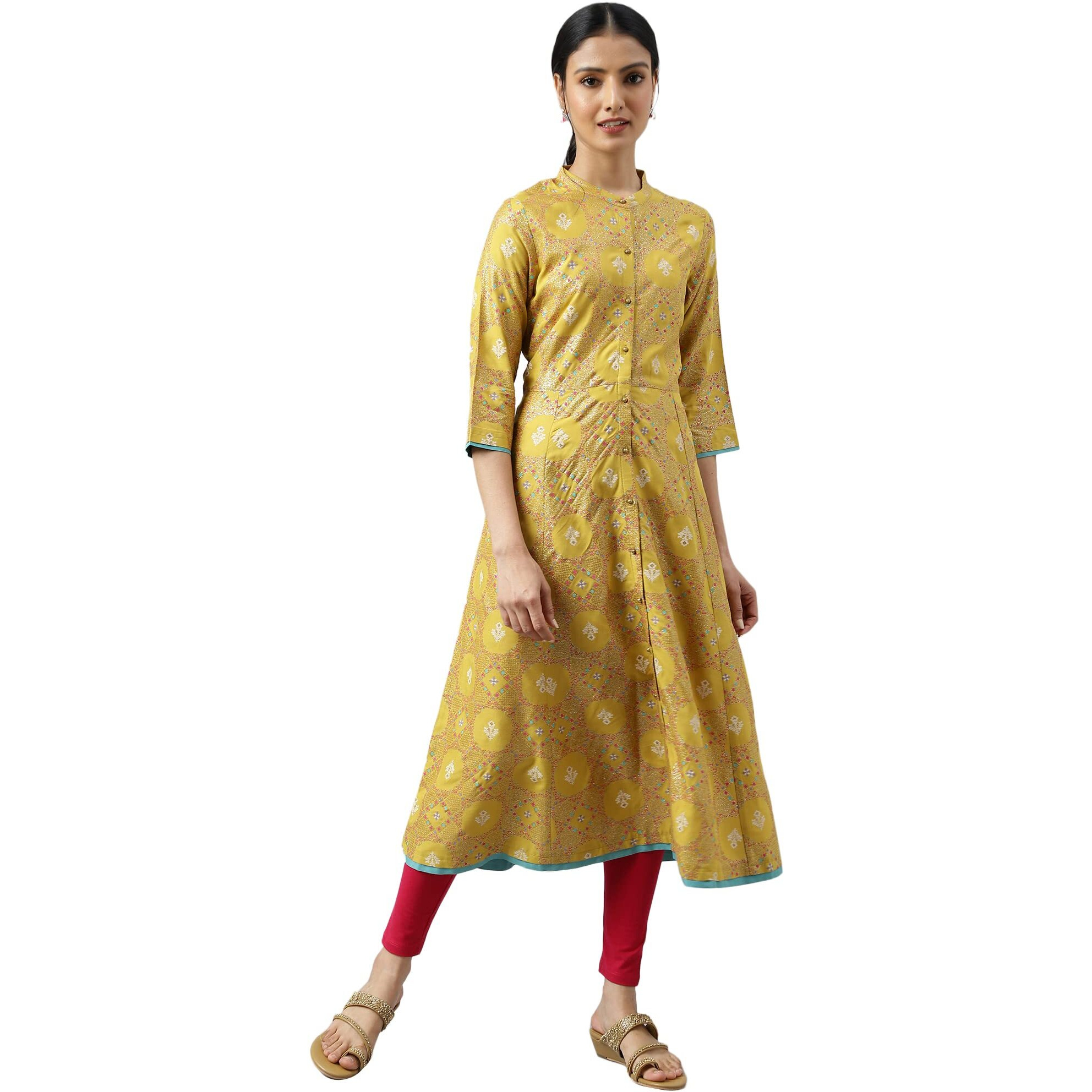 W For Woman Yellow Button Down A-Line Kurta