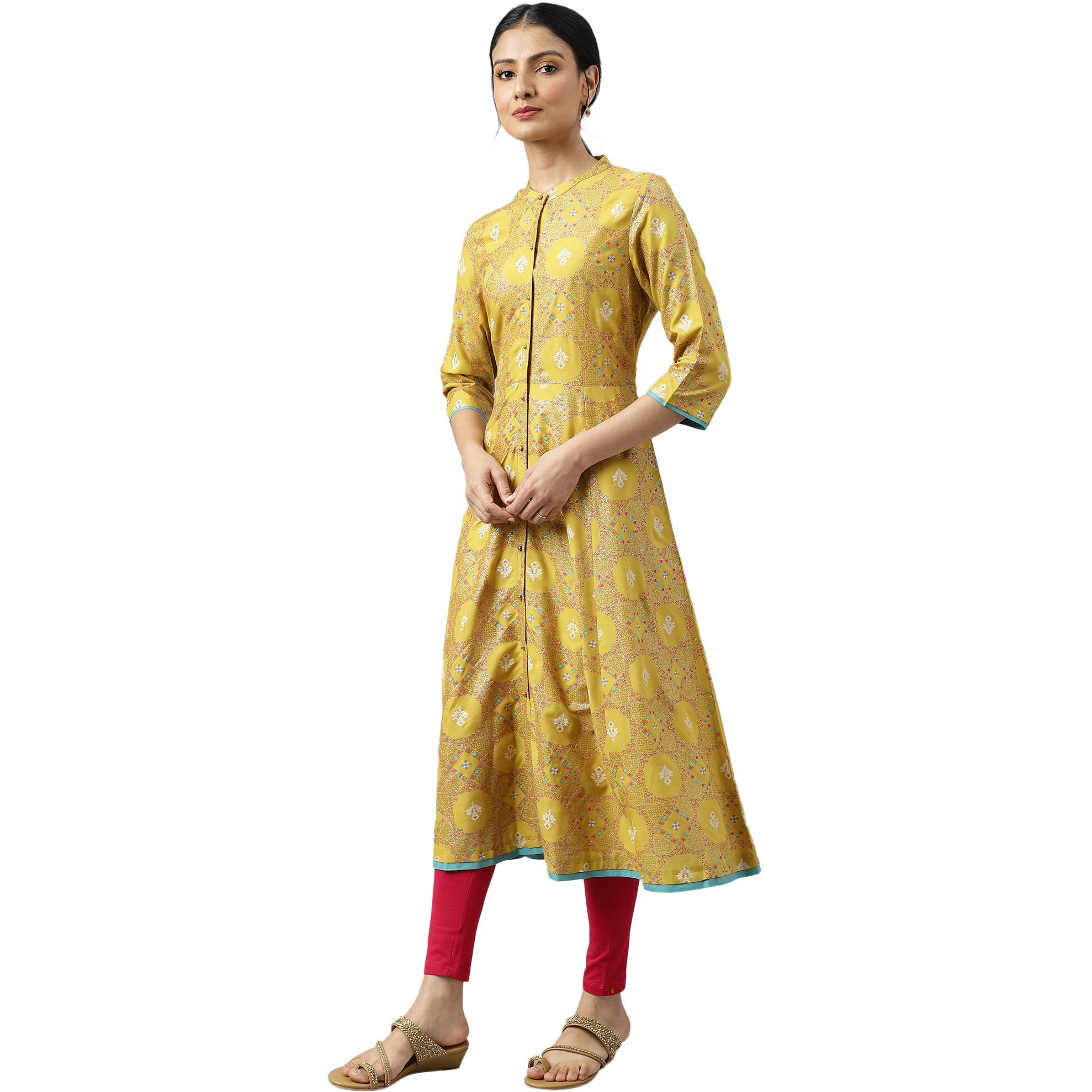 W For Woman Yellow Button Down A-Line Kurta