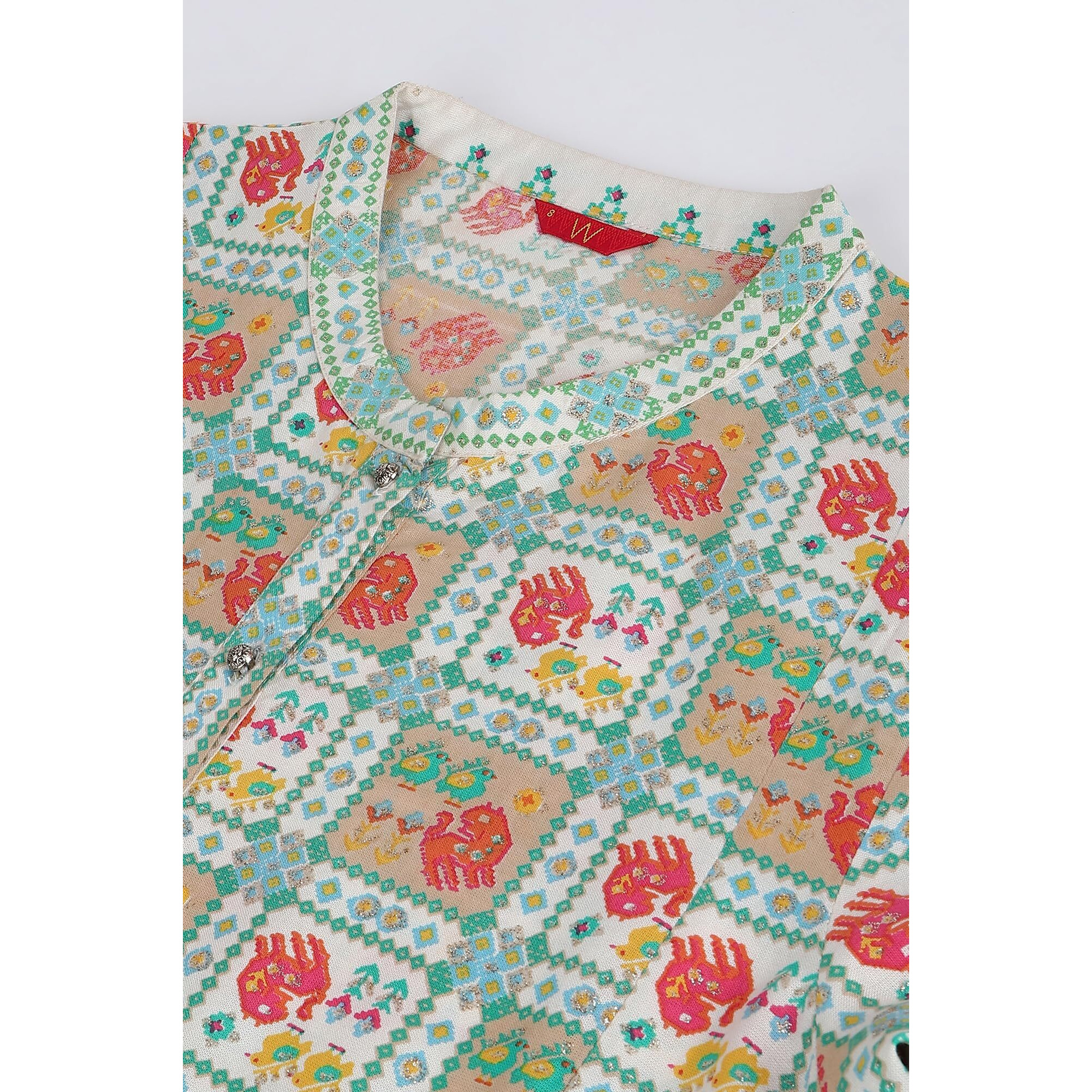 W For Woman Ecru And Multicoloured Printed Flared Kurta