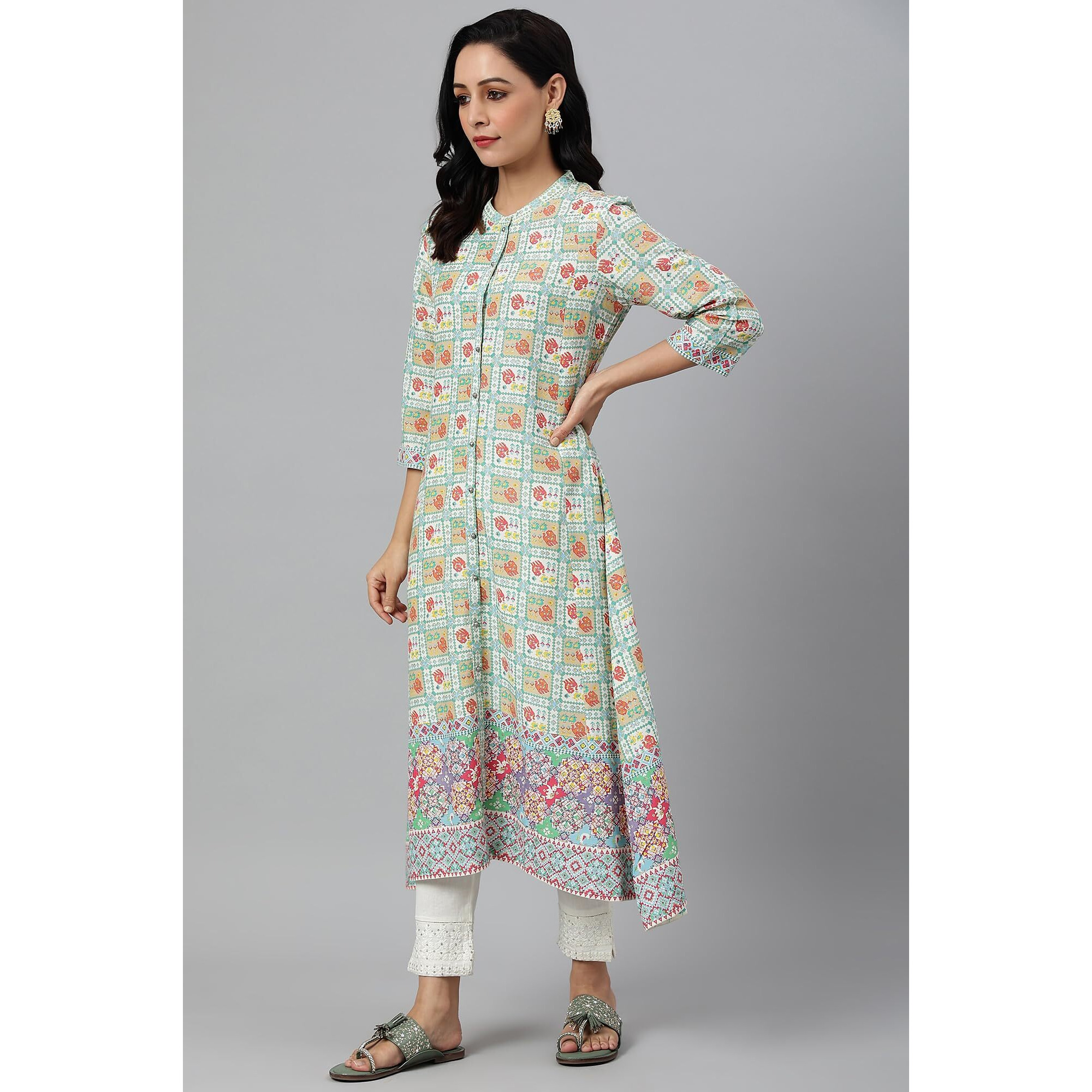 W For Woman Ecru And Multicoloured Printed Flared Kurta