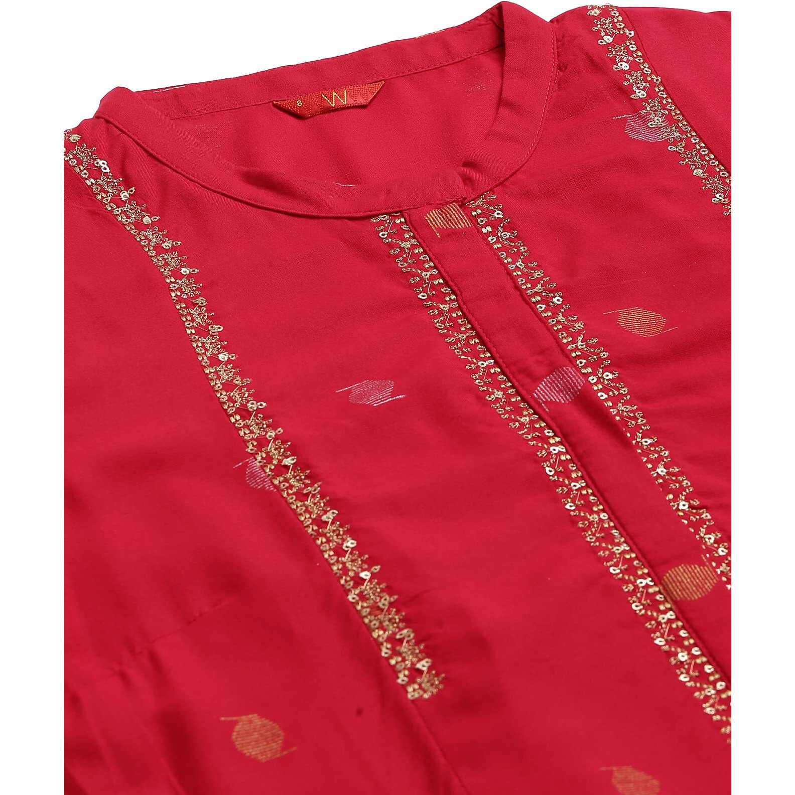 W For Woman Red Geometric Printed Khadi Regular Kurta With Metallic Embroidery
