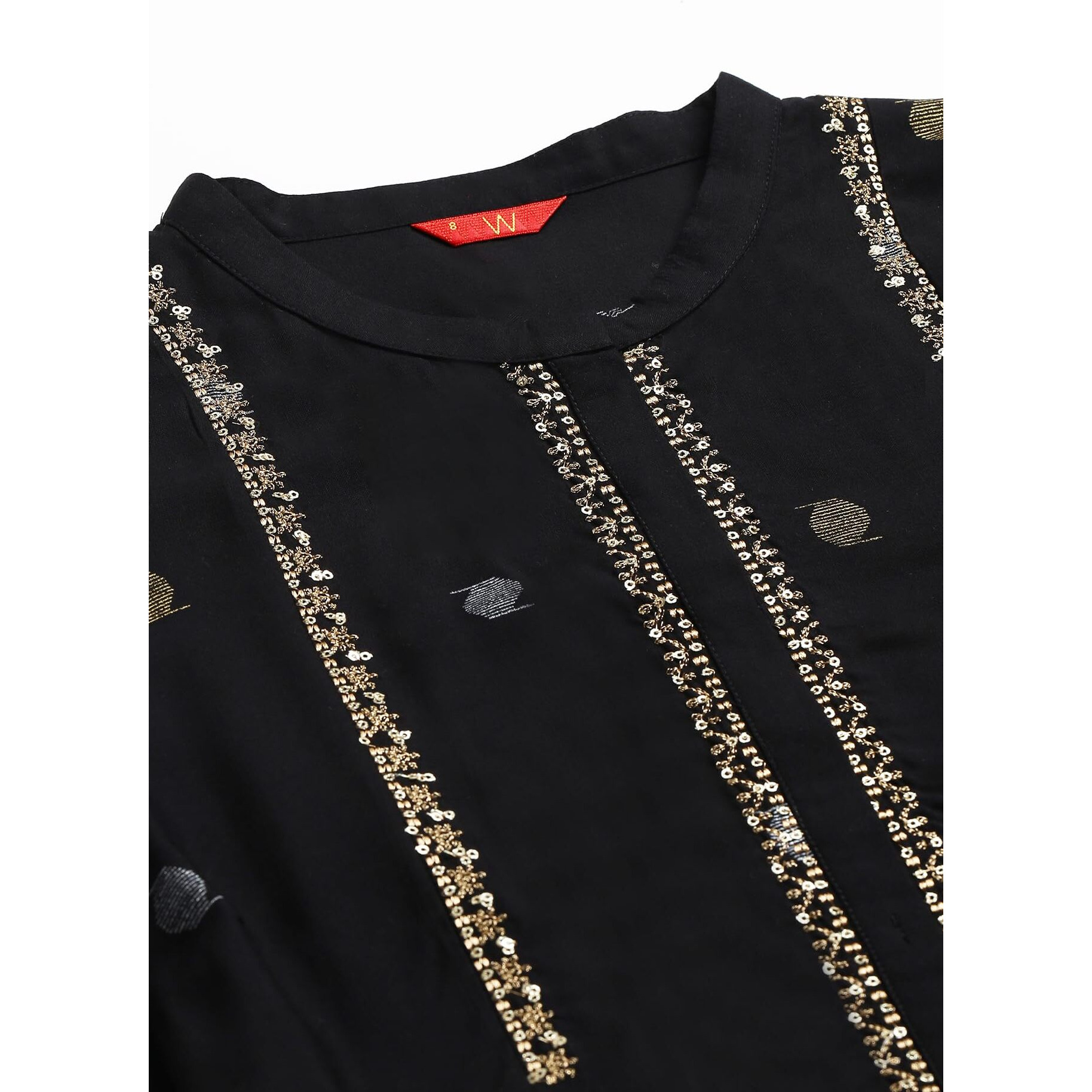 W For Woman Black Geometric Printed Regular Kurta With Metallic Embroidery