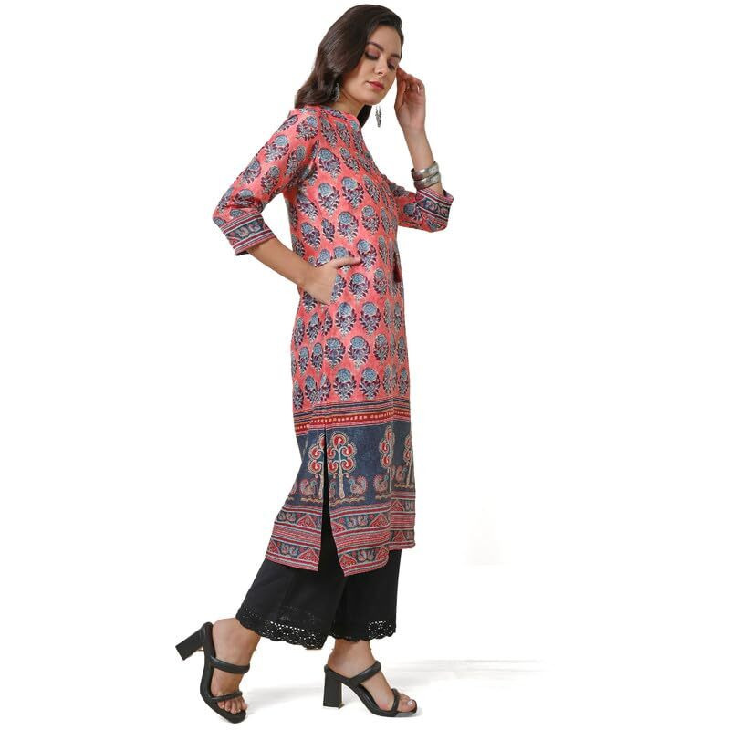 Soch Womens Peach Digital Print Chanderi Blend Kurta