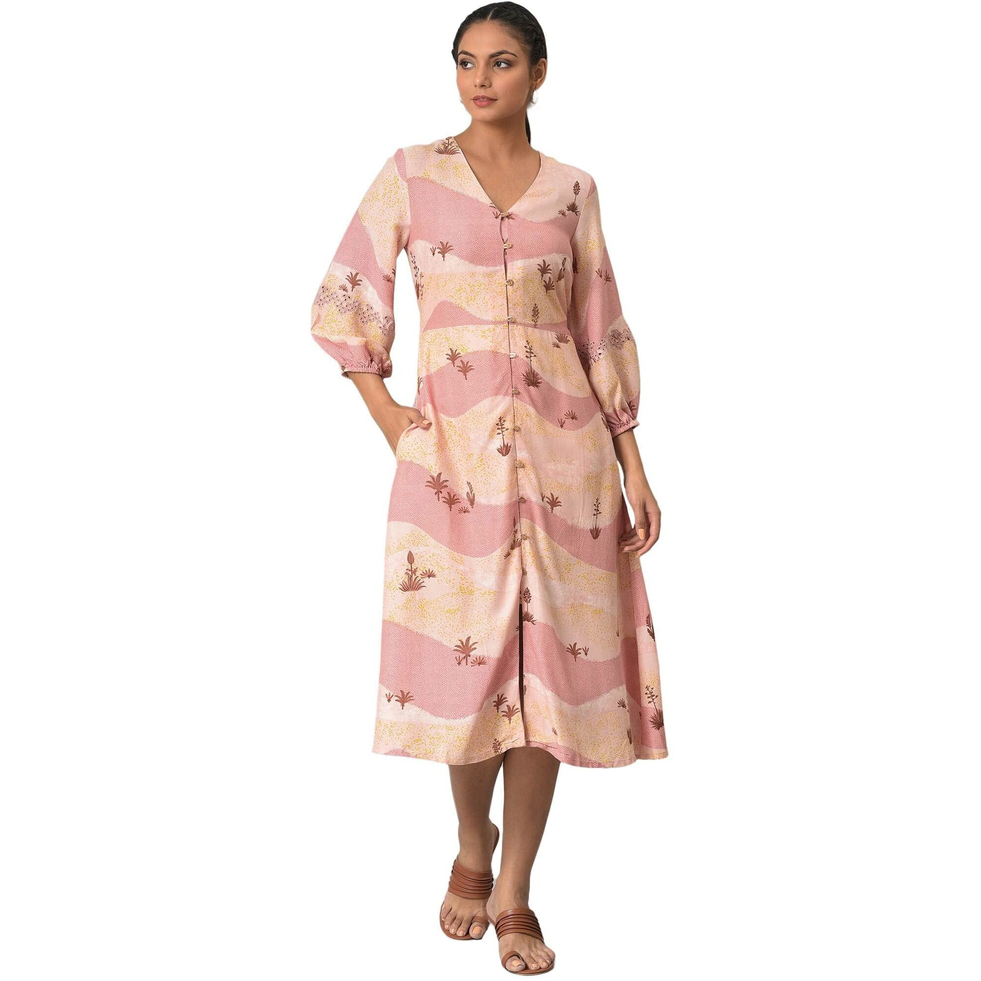 W For Woman Coral Printed Flared Western Dress_22Auw17836-118438_S_8