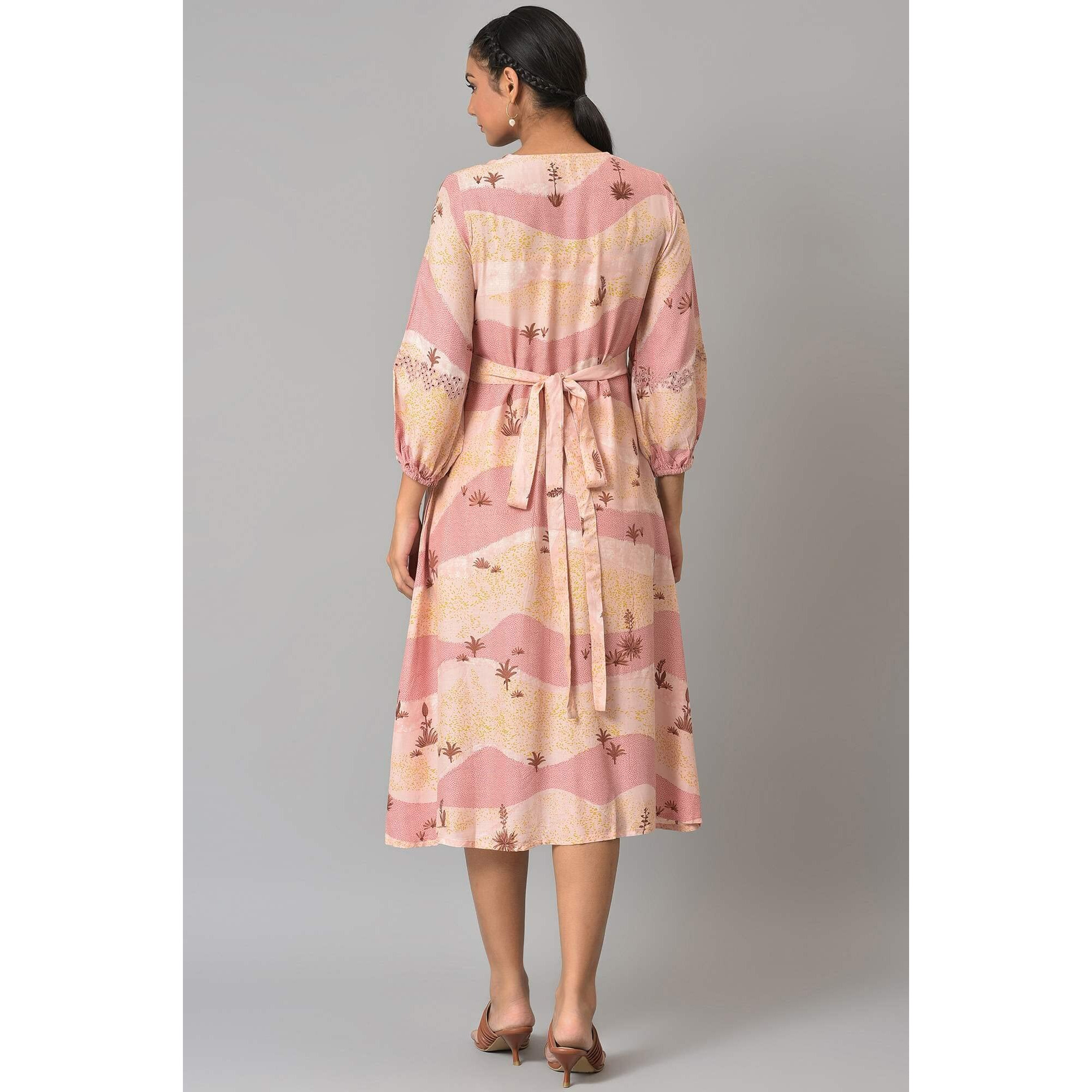 W For Woman Coral Printed Flared Western Dress_22Auw17836-118438_S_8