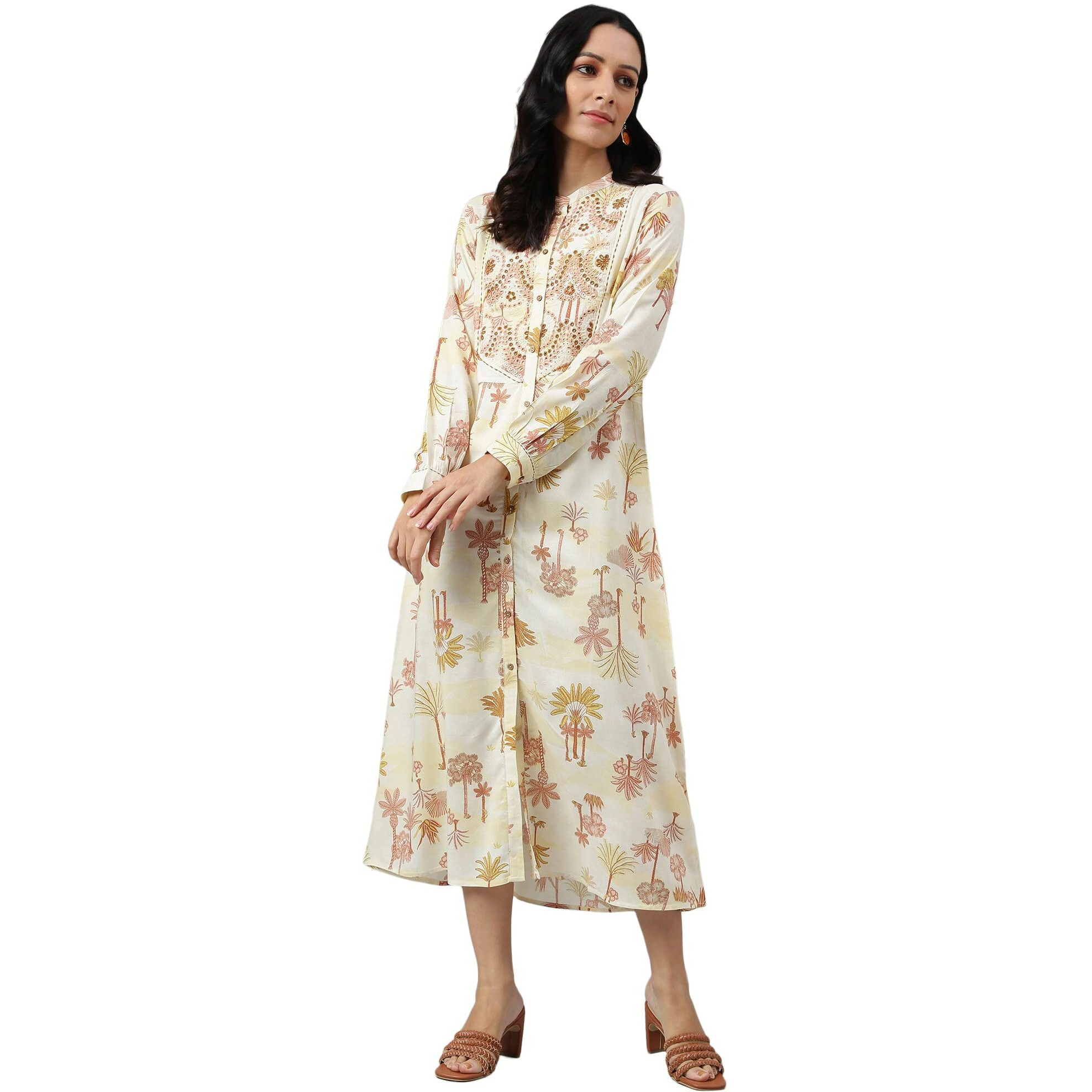 W For Woman Ecru Embroidered A-Line Shirt Dress_22Auw17837-118274_Xl_14