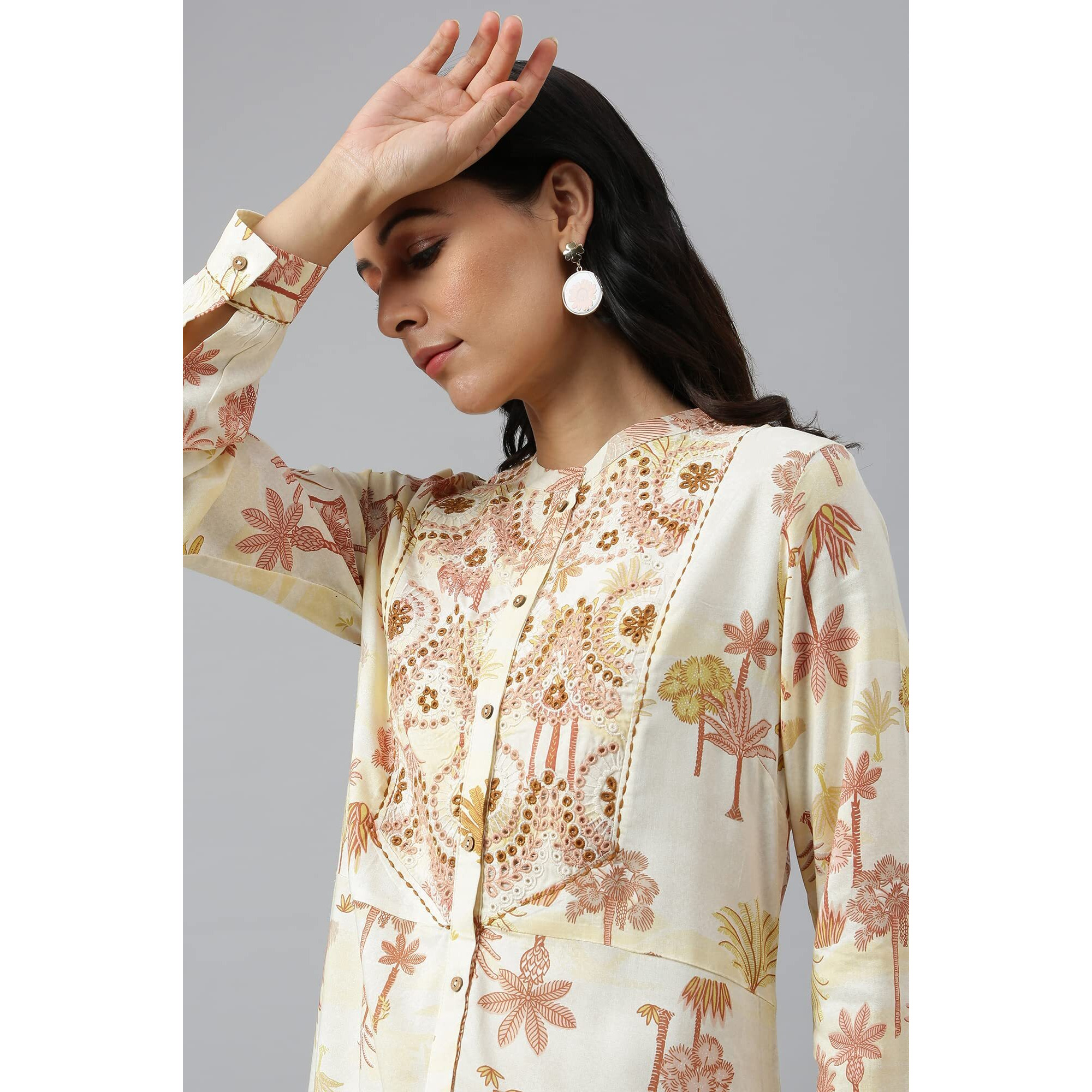 W For Woman Ecru Embroidered A-Line Shirt Dress_22Auw17837-118274_Xl_14