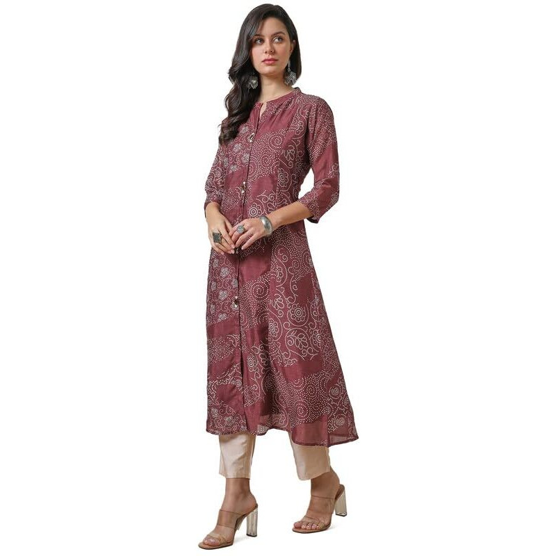 Soch Womens Maroon Art Silk Bandhani Print Kurta