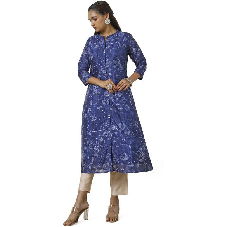 Soch Womens Navy Blue Art Silk Abstract Print Kurta With Beads