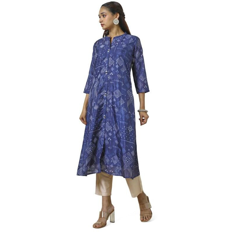 Soch Womens Navy Blue Art Silk Abstract Print Kurta With Beads