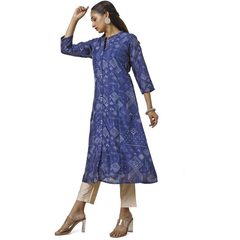Soch Womens Navy Blue Art Silk Abstract Print Kurta With Beads