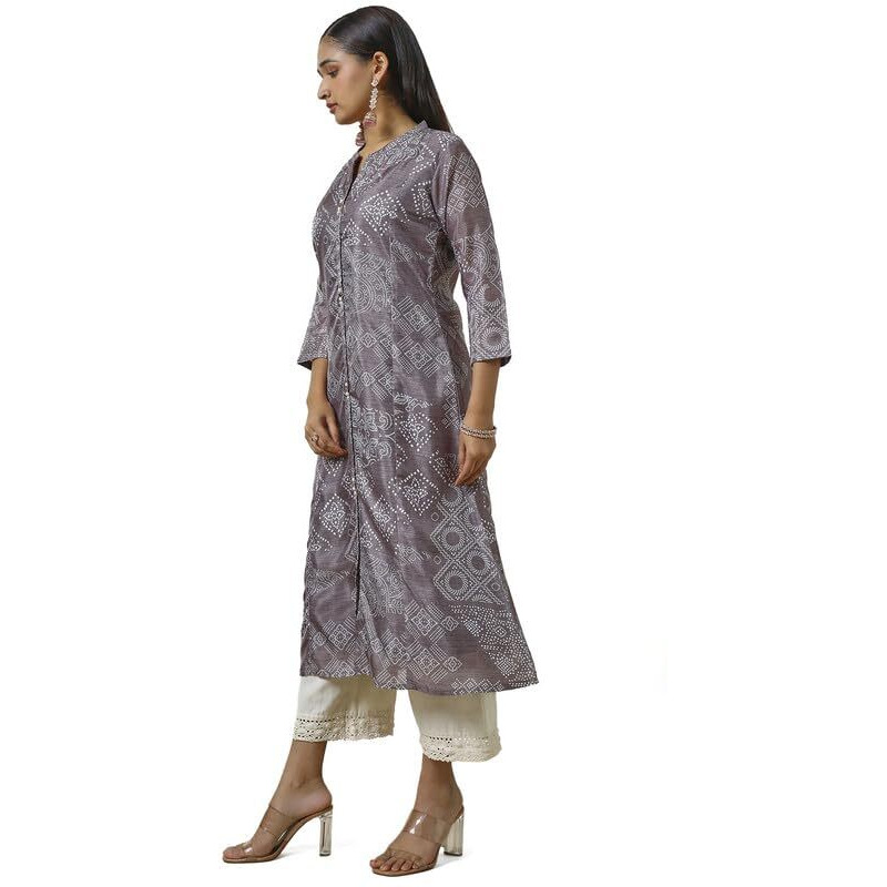Soch Womens Earth Art Silk Bandhani Print Kurta With Beads