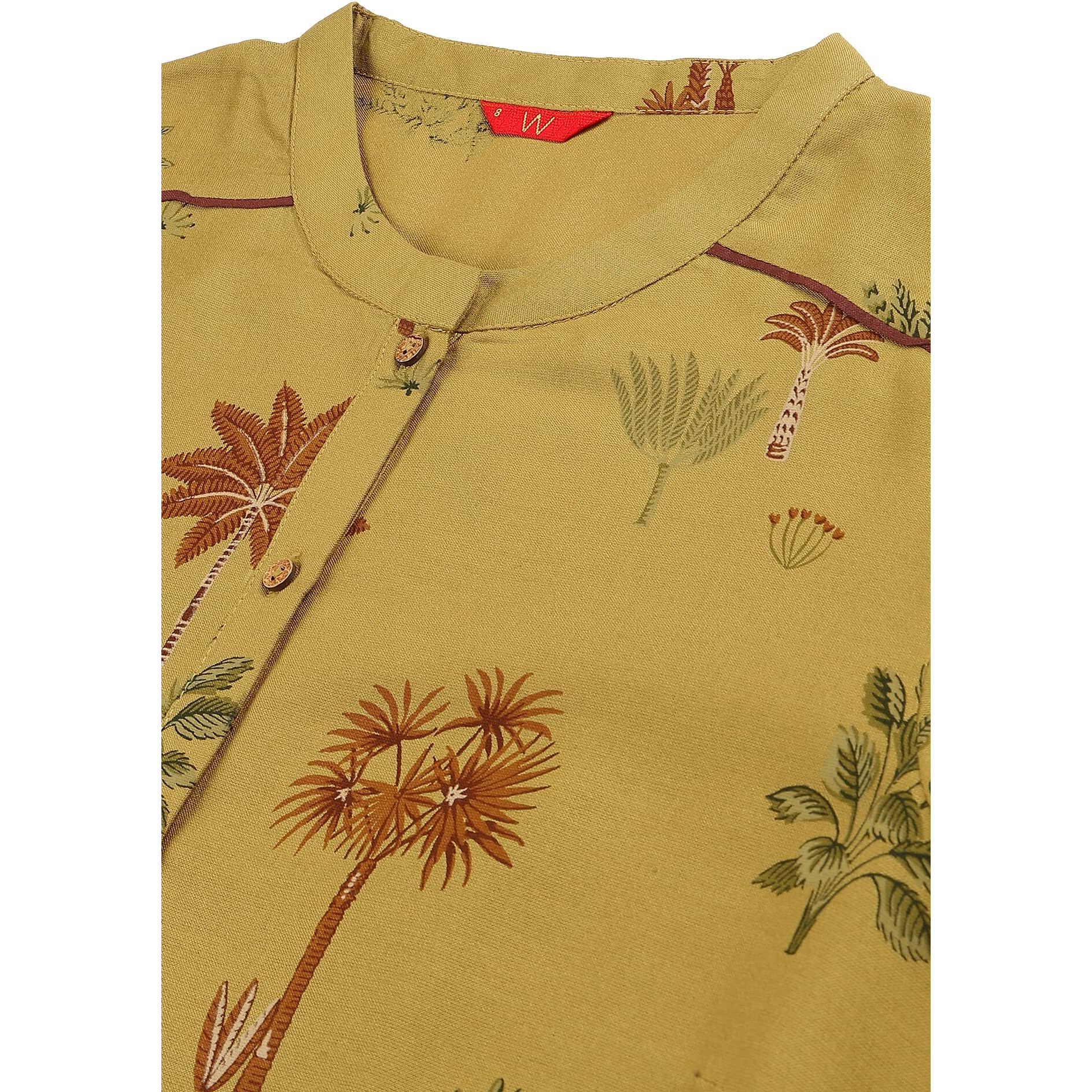 W For Woman Mustard Rayon Printed Button Down Kurta