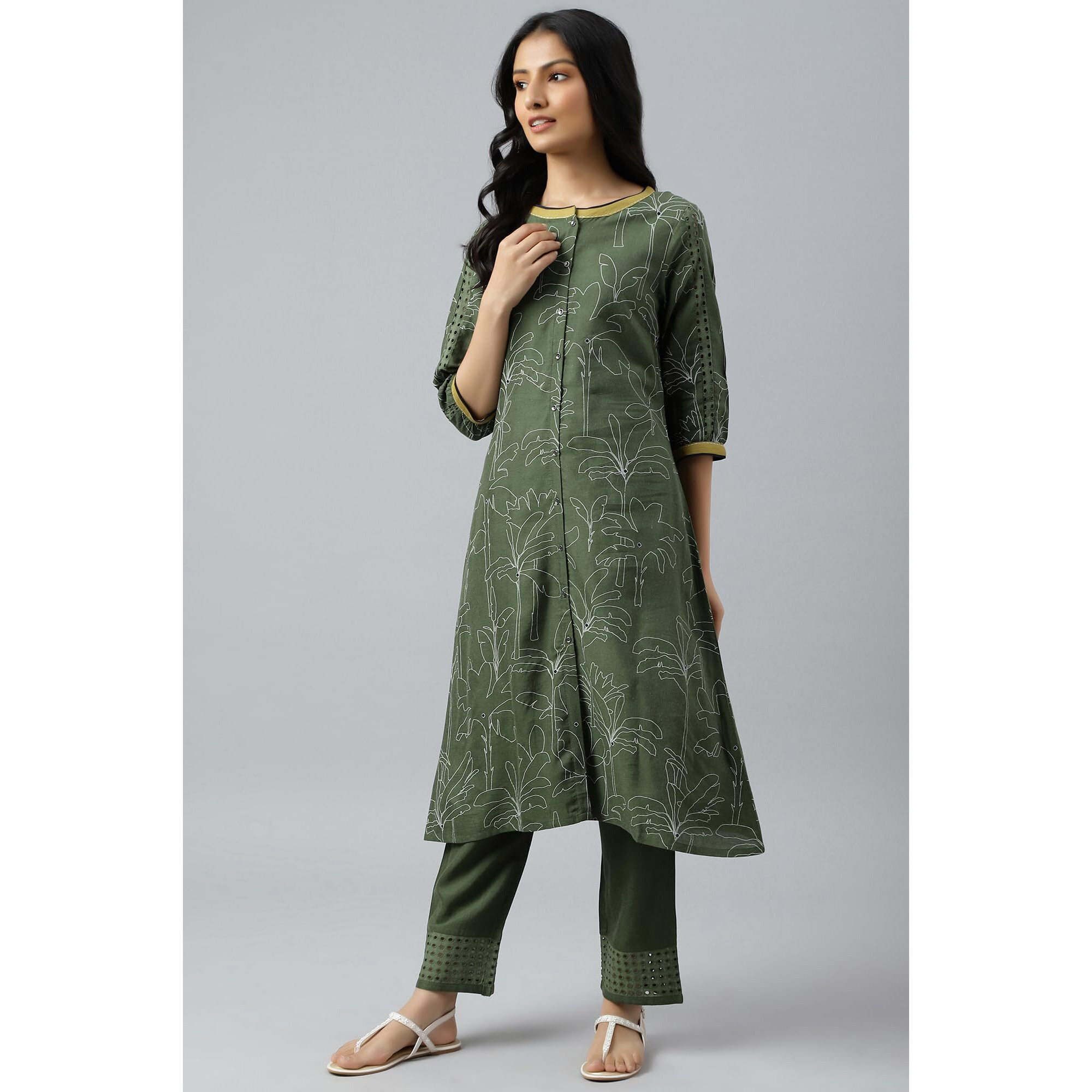 W For Woman Women's Rayon Kurta (22Auws17848-118276_Dark Green_S)