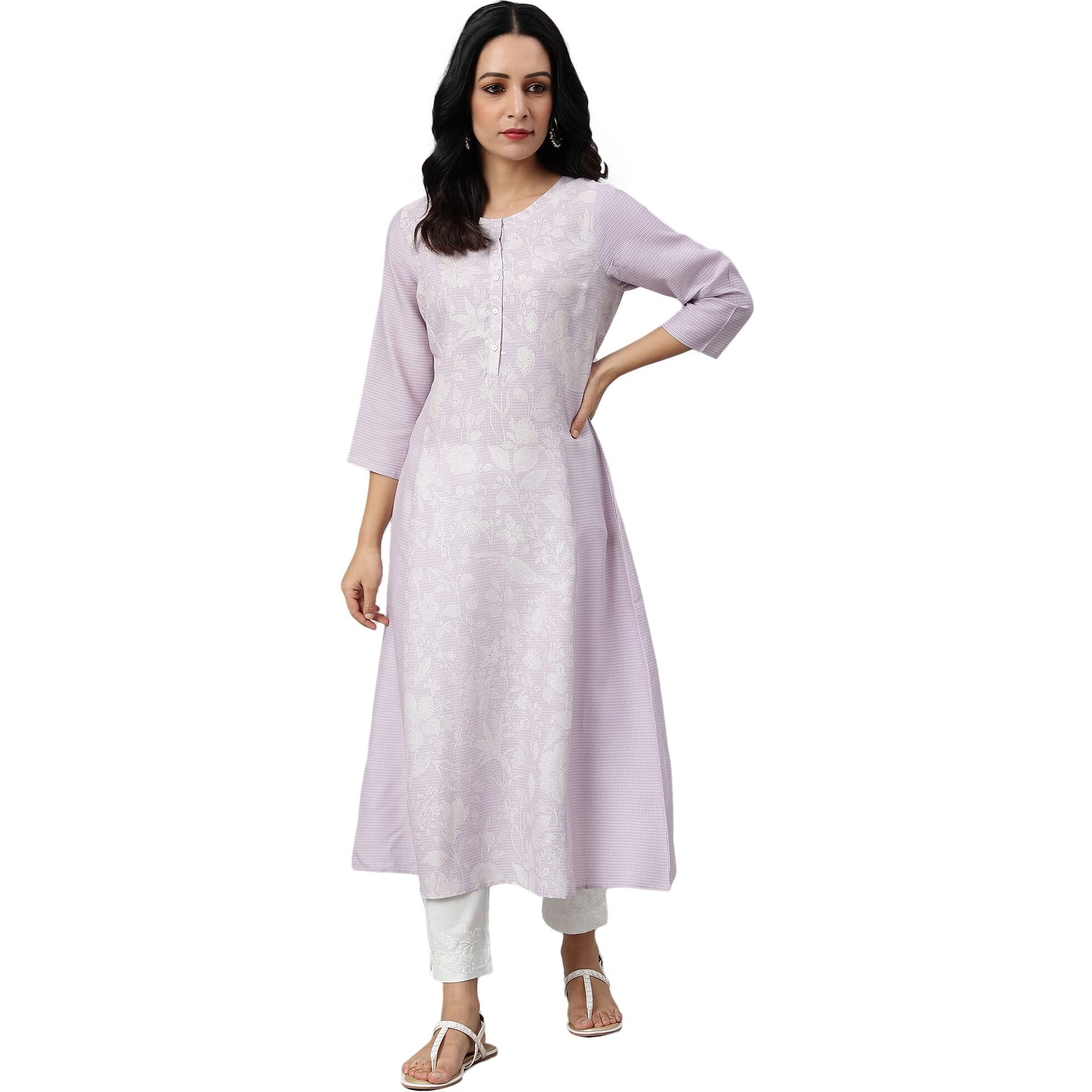 W For Woman Light Purple Floral Printed Regular Kurta