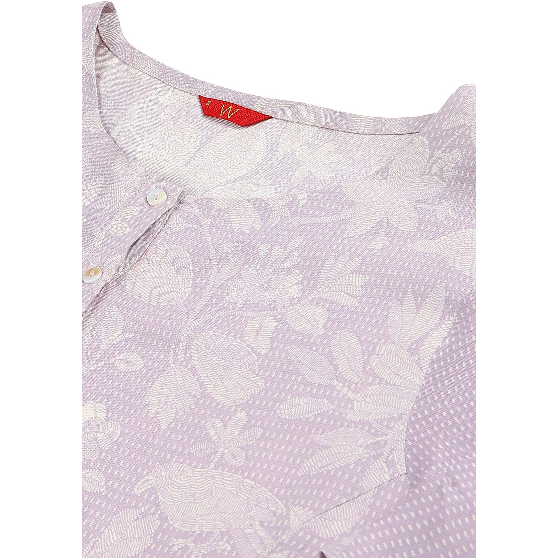 W For Woman Light Purple Floral Printed Regular Kurta