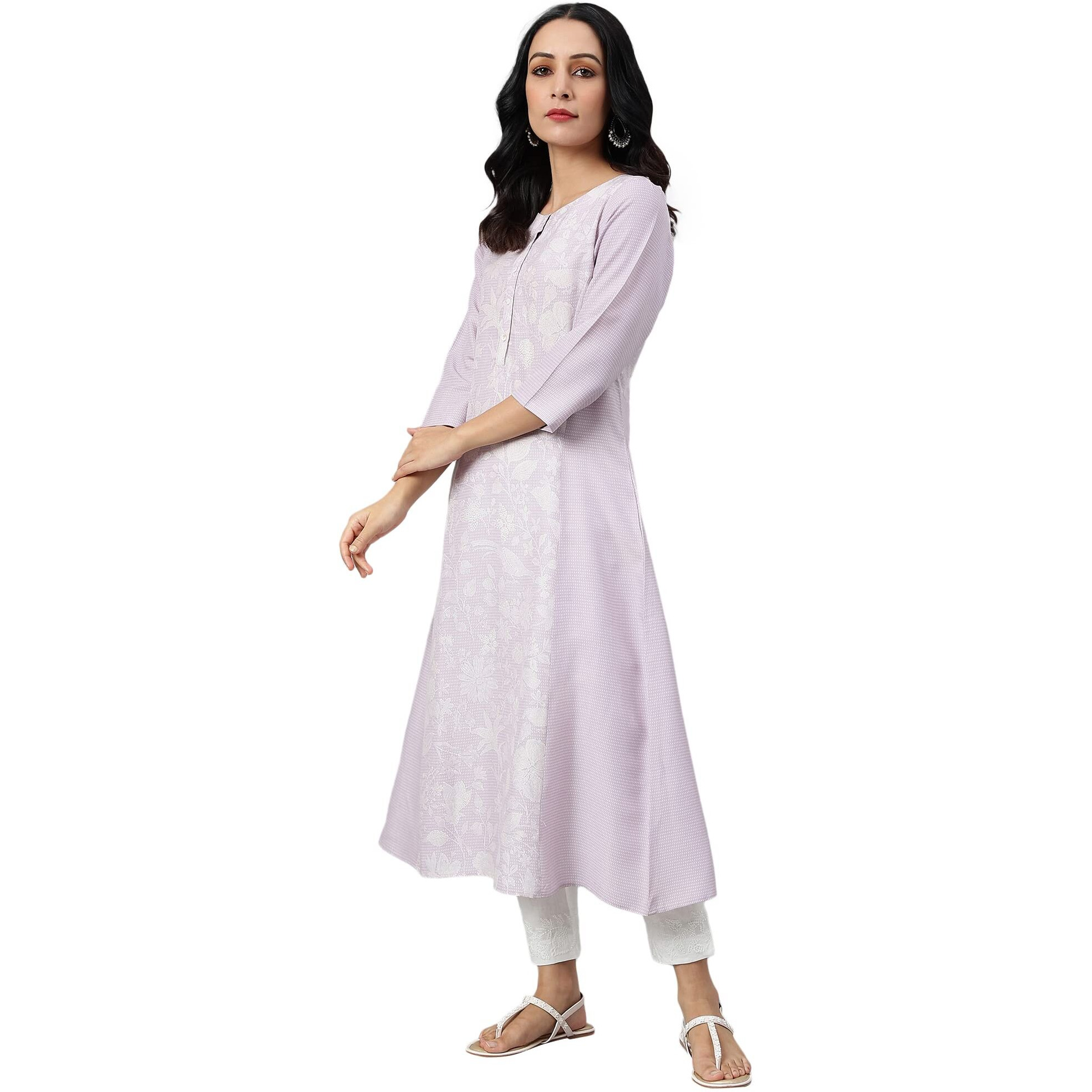 W For Woman Light Purple Floral Printed Regular Kurta