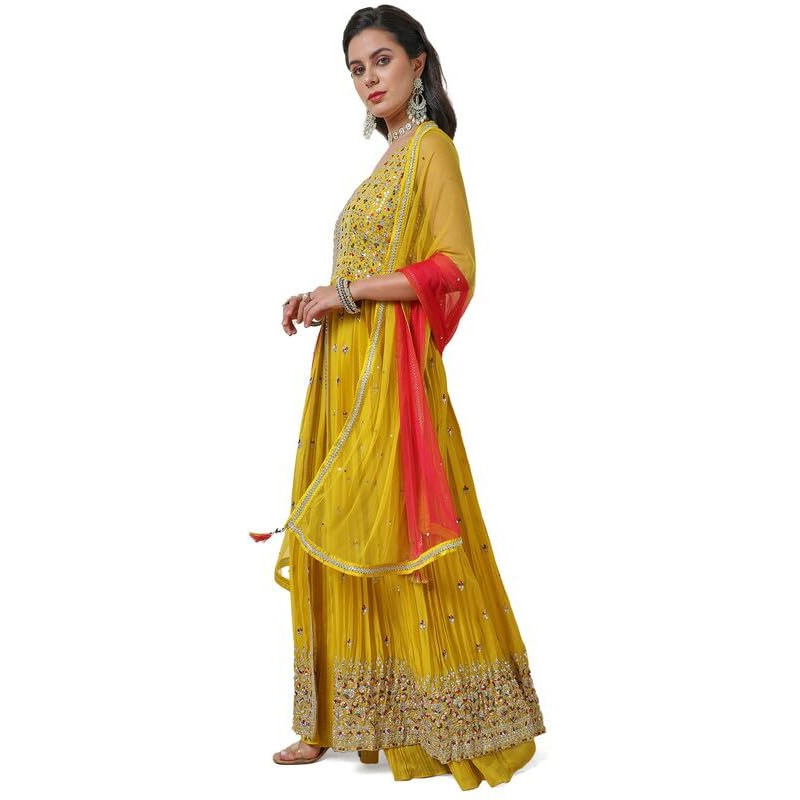Soch Womens Yellow Sequin Embellished Georgette Blend Ethnic Gown