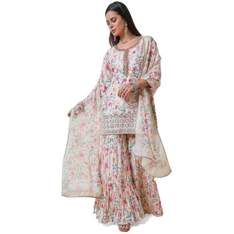 Soch Womens Cream Brasso Botanical Print Suit Set With Dupatta