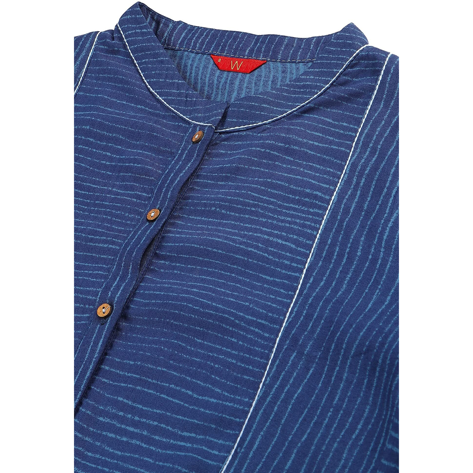 W For Woman Blue Thread Embroidered Rayon Kurta