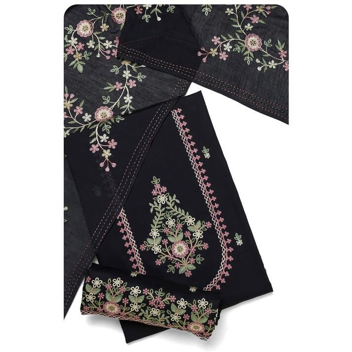 Soch Womens Black Cotton Embroidered Unstitch Dress Material