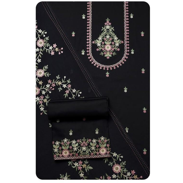 Soch Womens Black Cotton Embroidered Unstitch Dress Material