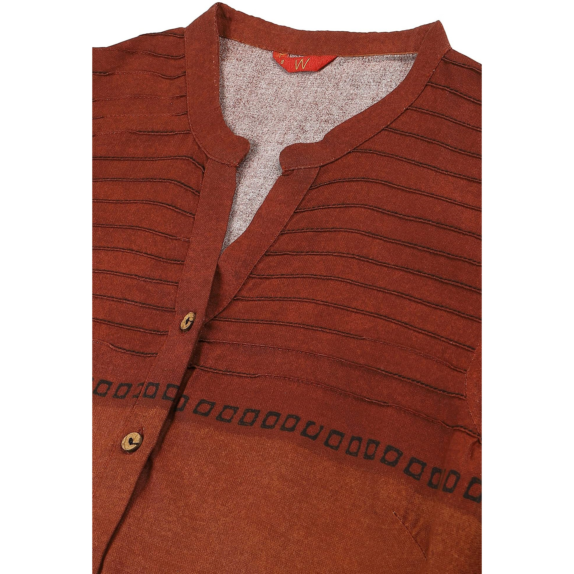 W For Woman Red Pintuck Colour Block Kurta