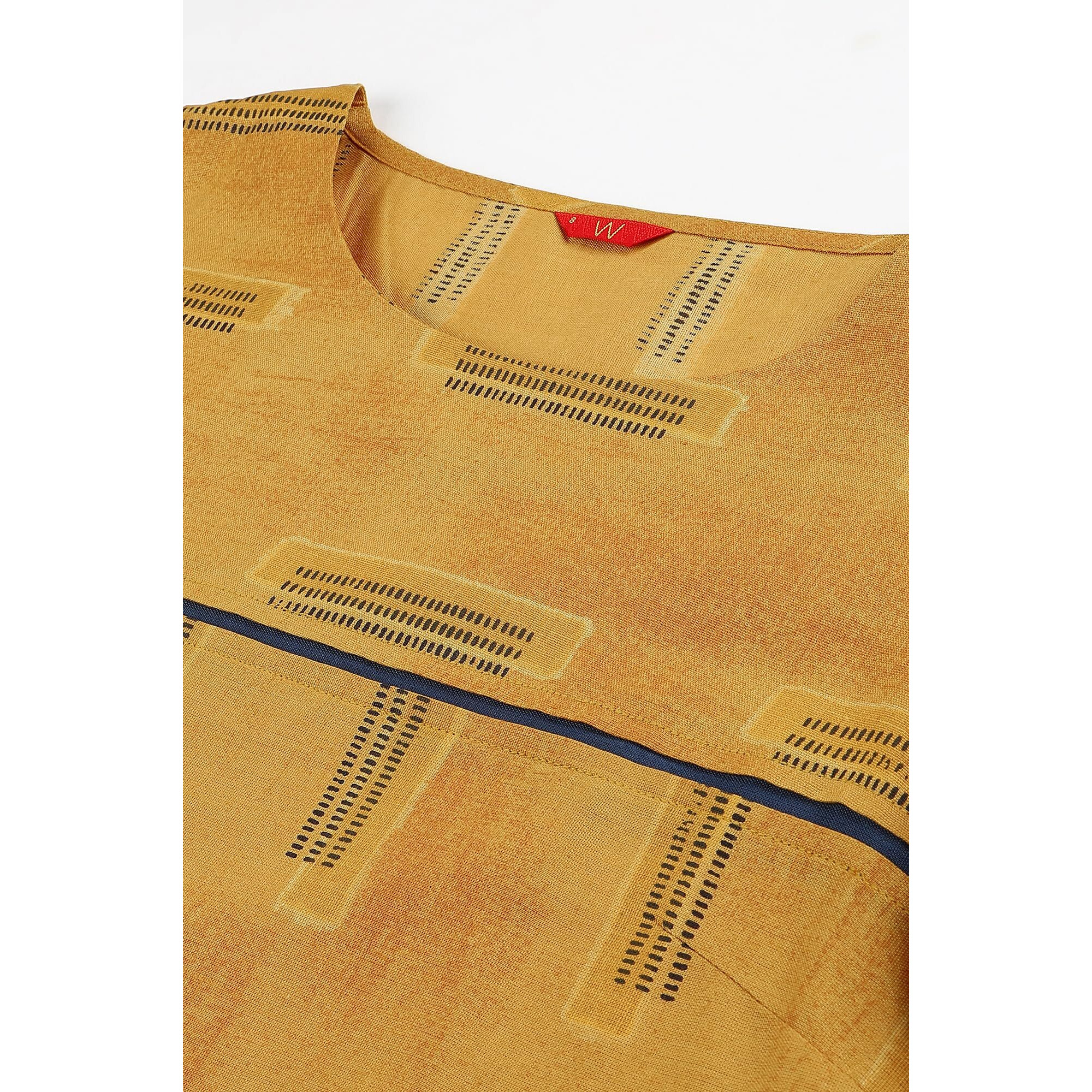 W For Woman Mustard Kantha Printed Contemporary Kurta