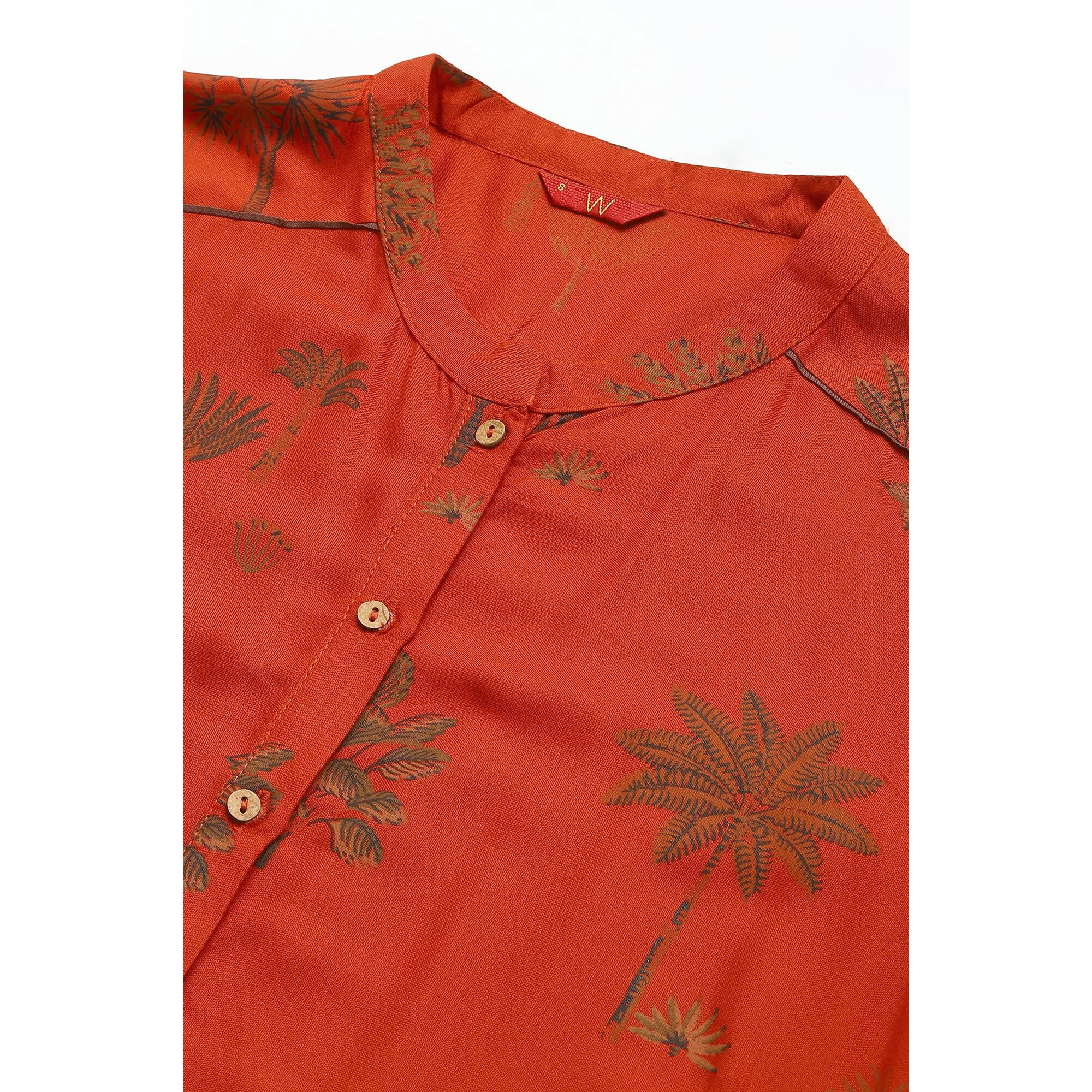 W For Woman Mustard Printed Button Down Kurta_22Auw17847-119717_Xs