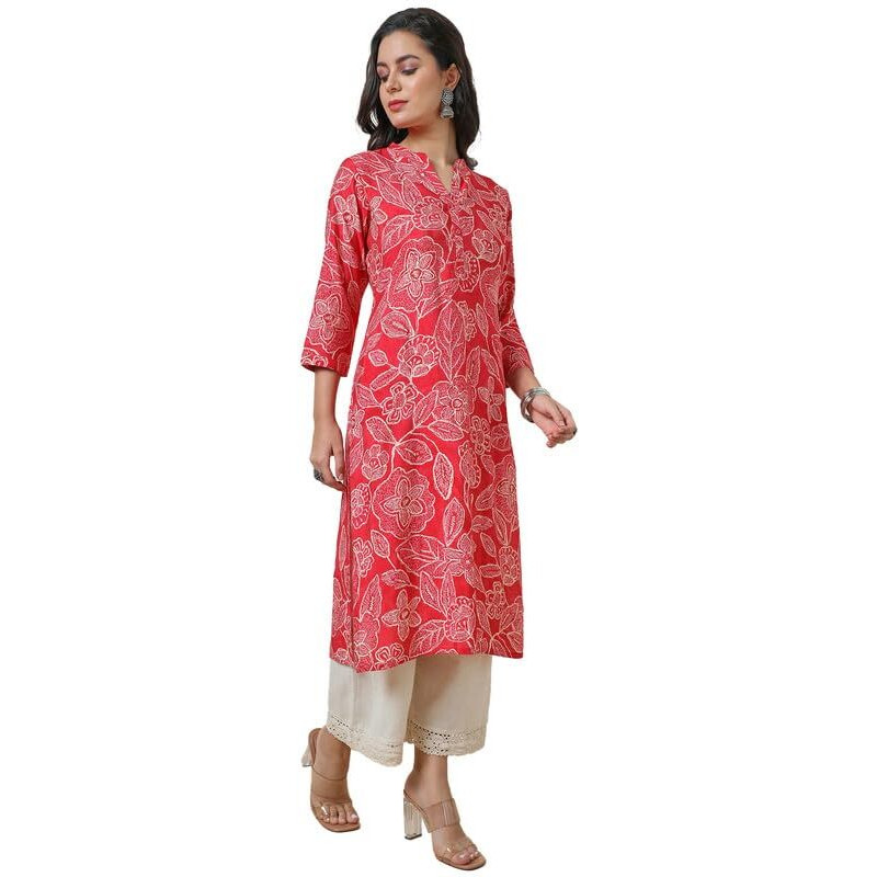 Soch Womens Red Foil Print Viscose Blend Kurta
