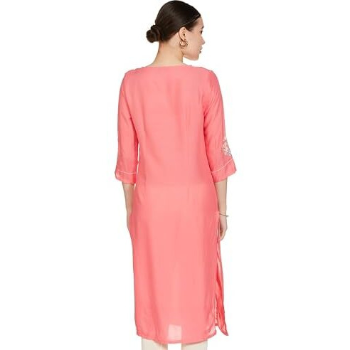 W For Woman Orange Embroidered Kurta In Round Neck_22Auw15941-218191_S_8