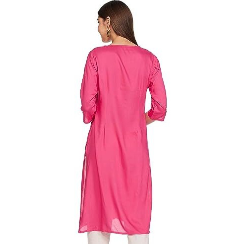 W For Woman Dark Pink Rayon Kurta With Multicolour Embroidery_22Auw11953-218193_Xs