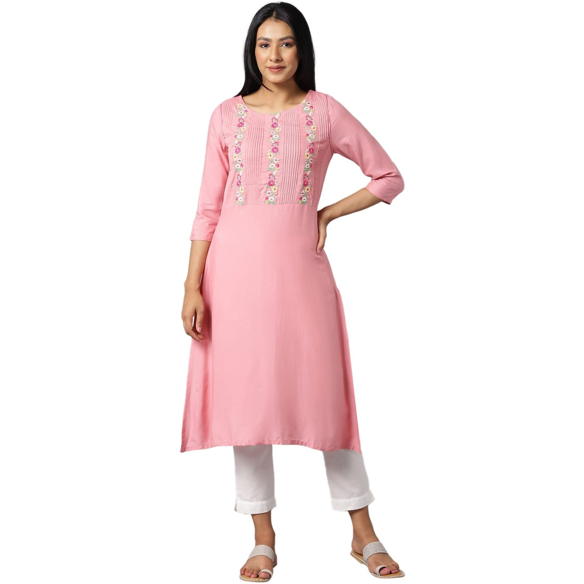 W For Woman Pink Embroidered Kurta With Lace Trimming_22Auw11965-218194_Xs_6