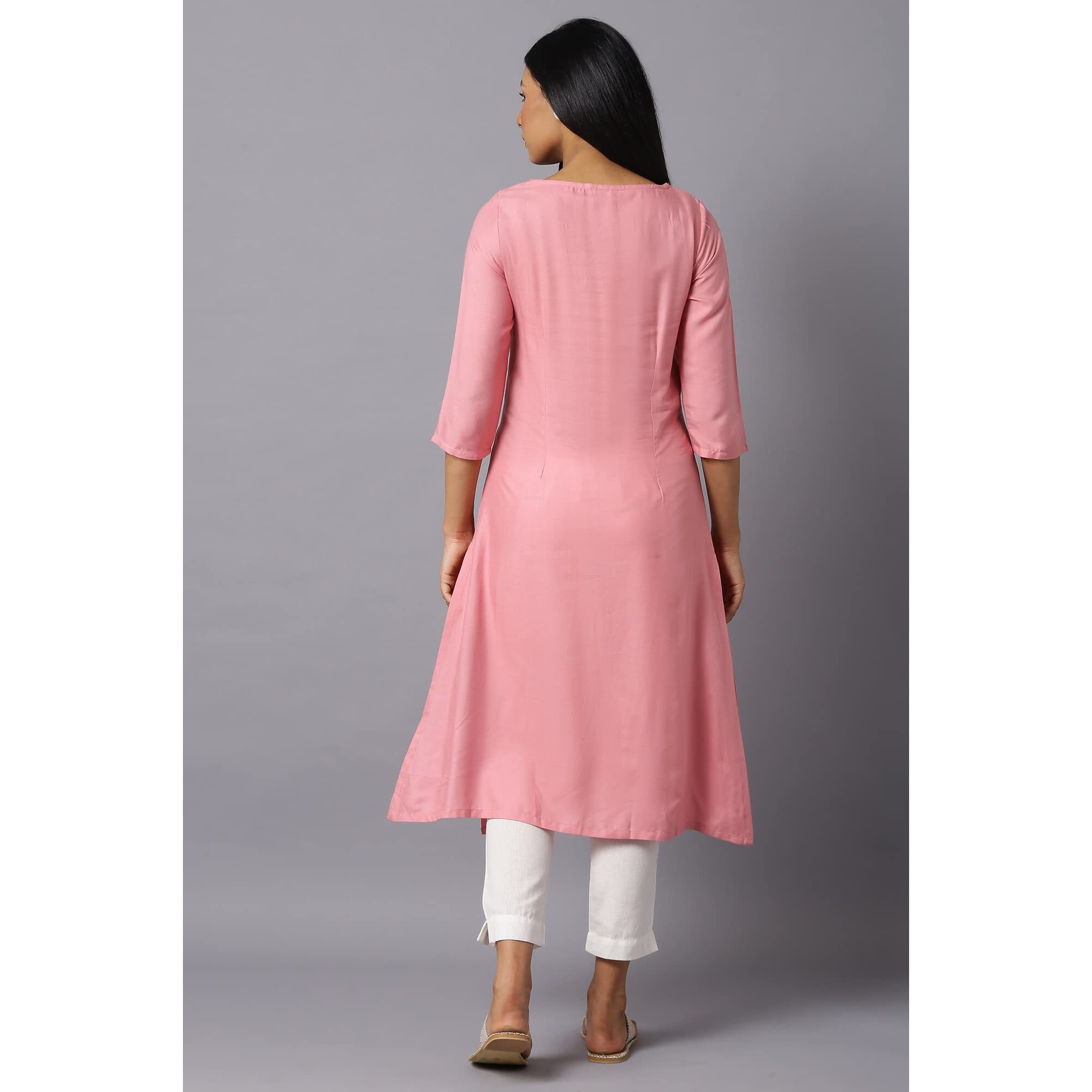 W For Woman Pink Embroidered Kurta With Lace Trimming_22Auw11965-218194_Xs_6