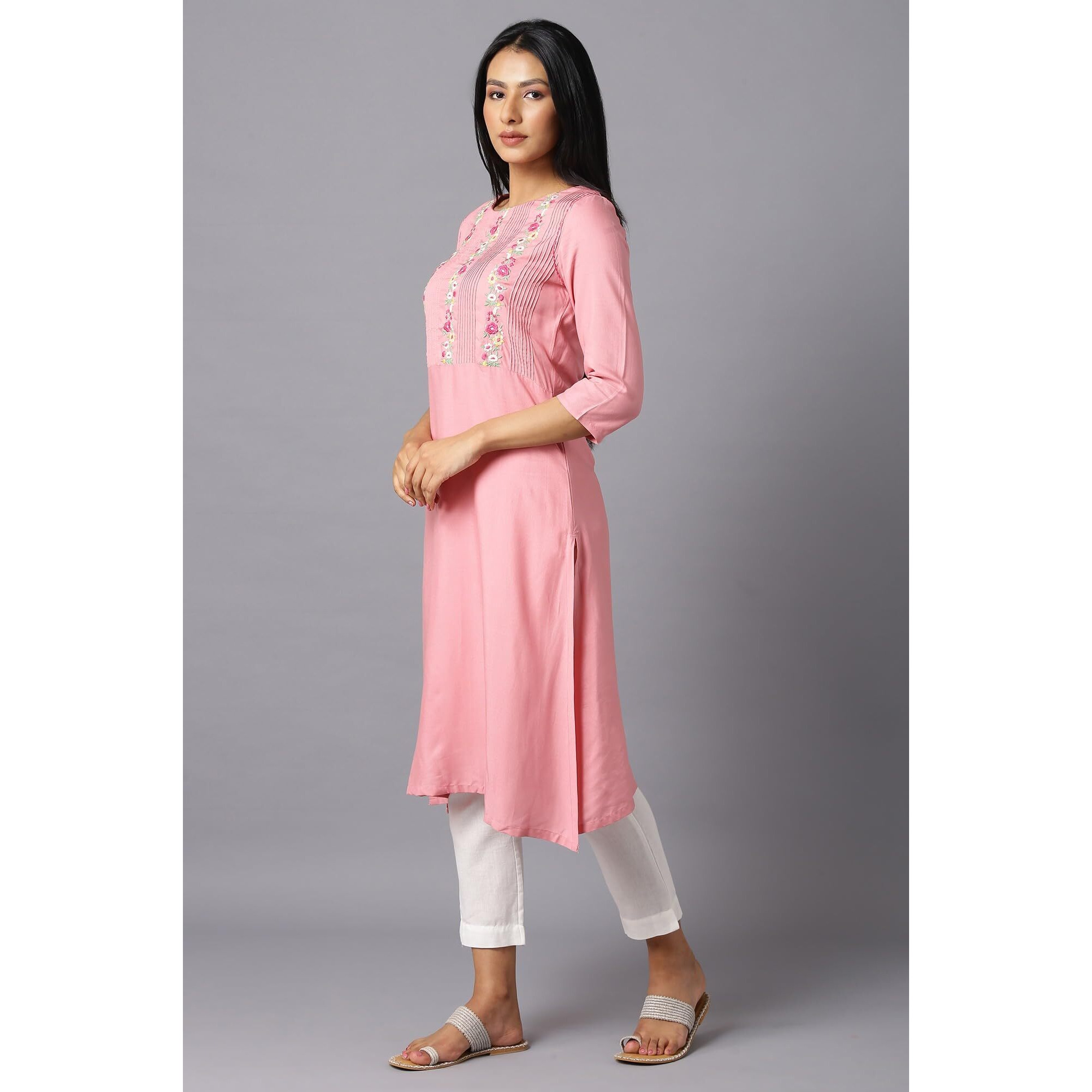 W For Woman Pink Embroidered Kurta With Lace Trimming_22Auw11965-218194_Xs_6