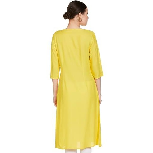 W For Woman Yellow Embroidered Kurta With Lace Trimming_22Auw11965-218195_Xs
