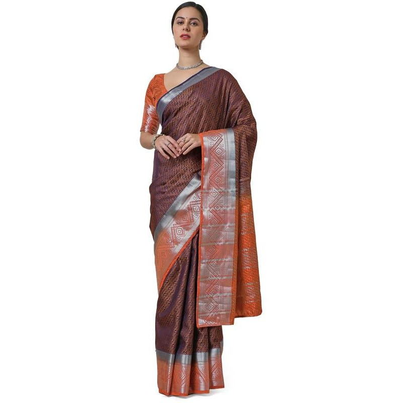 Soch Womens Navy Blue Woven Design Art Silk Saree