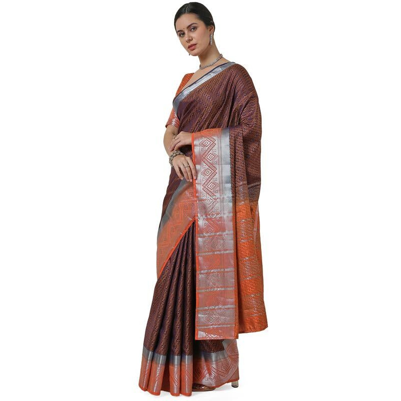 Soch Womens Navy Blue Woven Design Art Silk Saree