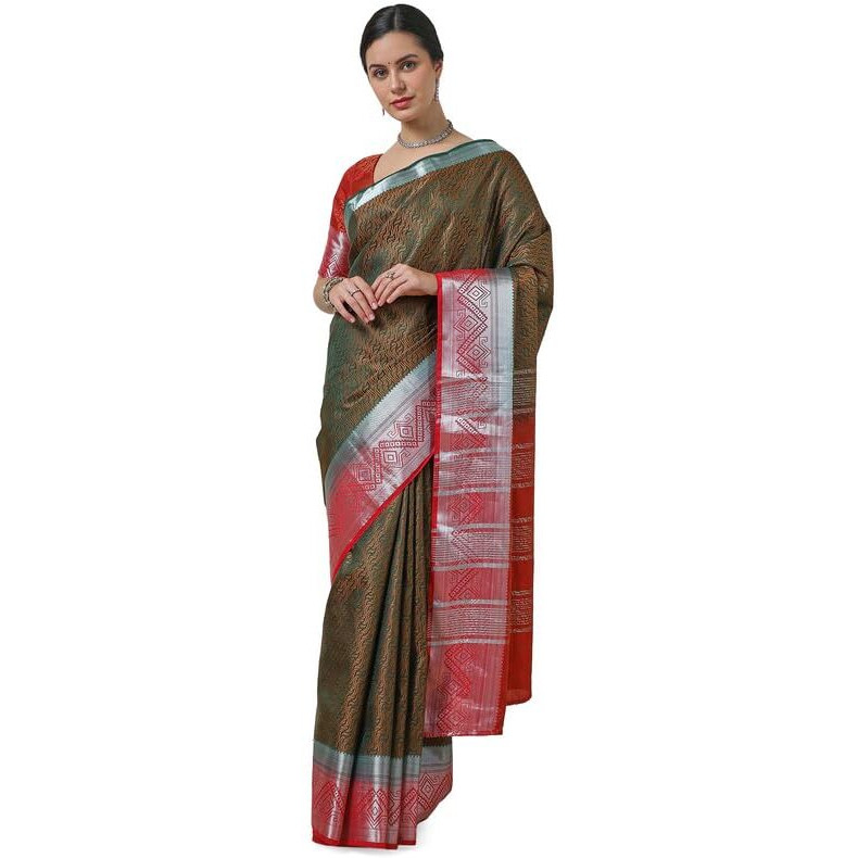 Soch Womens Green Zari Border Woven Design Art Silk Saree